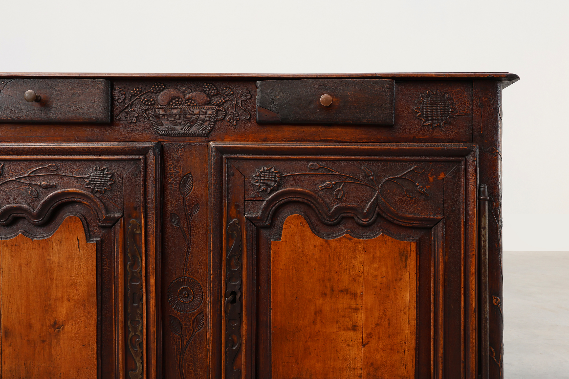 Rare French provincial carved cabinet or buffet with great patina, dated 1841thumbnail
